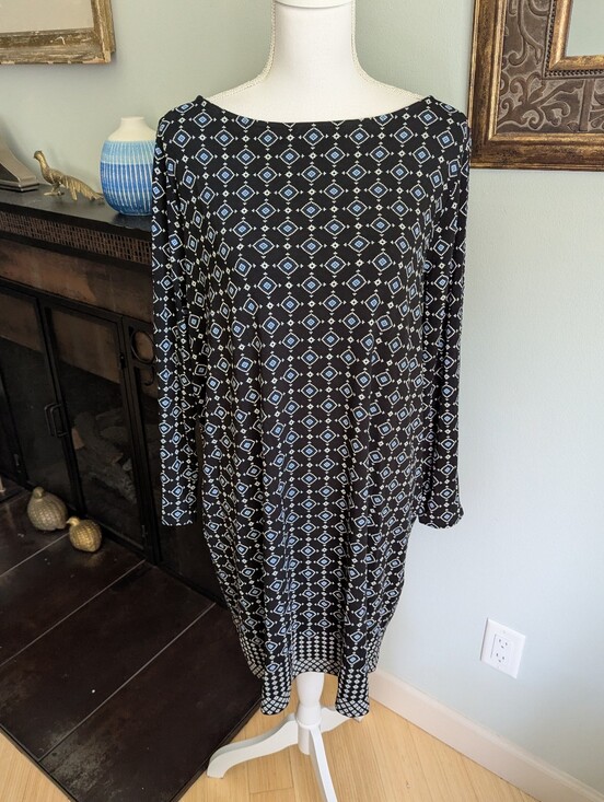 J. Jill Dresses & Skirts - J.Jill Wearever Collection Womens Large Petite Black Blue Diamonds Stretch Dress
